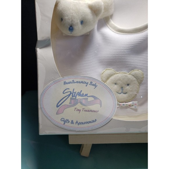 NEW Baby Bib and rattle set Vintage Stephan Plush Lovey Waffle Cloth NOS NIP - Picture 2 of 3